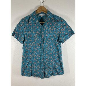 Back In The Saddle Shirt Womens Small Blue Floral Western Snap Front Top